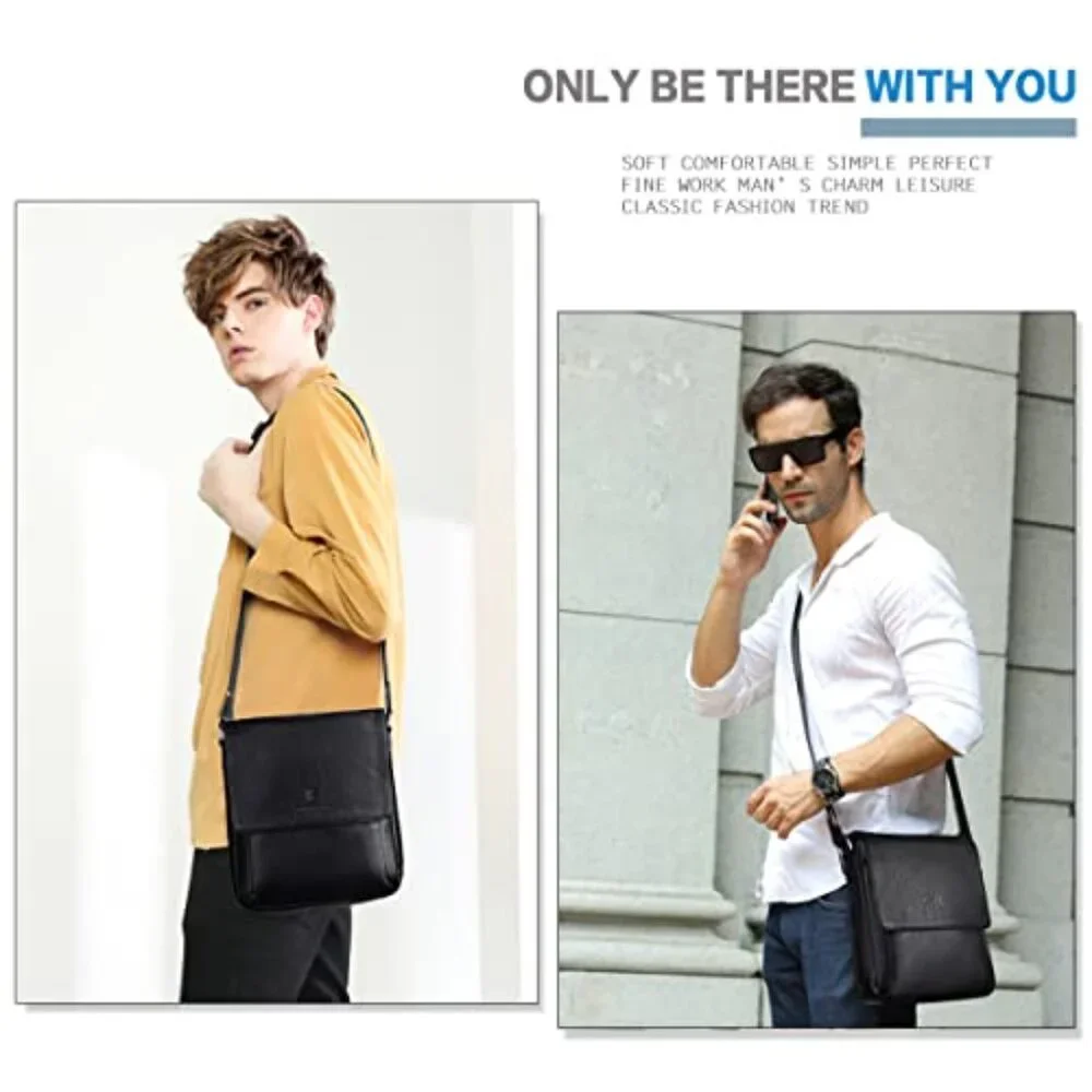 Vegan Leather Crossbody Bag Minimal Chic Messenger Satchel for Men Travel Work
